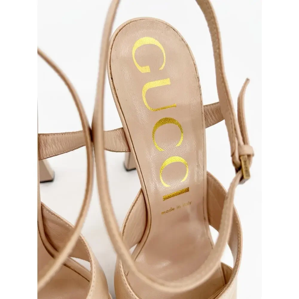 Gucci Angel Light Pink Leather Crisscross GG Platform High Heel Sandals IT 40